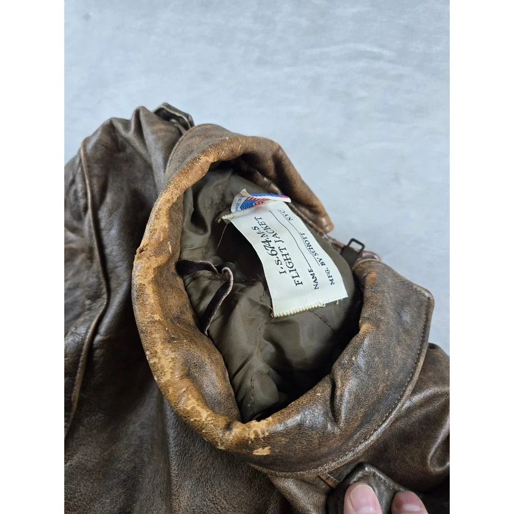 Schott NYC Flight Jacket Mens Large 44 Brown Leather I.S.674.M.S Vintage Bomber